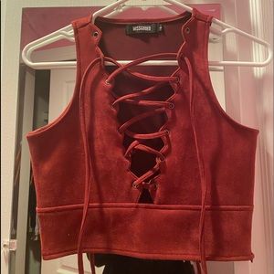 Maroon crop top with lace